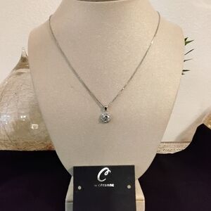 Elegant Silver Necklace with Crystal Pendant By Cezanne Cubic Zirconia